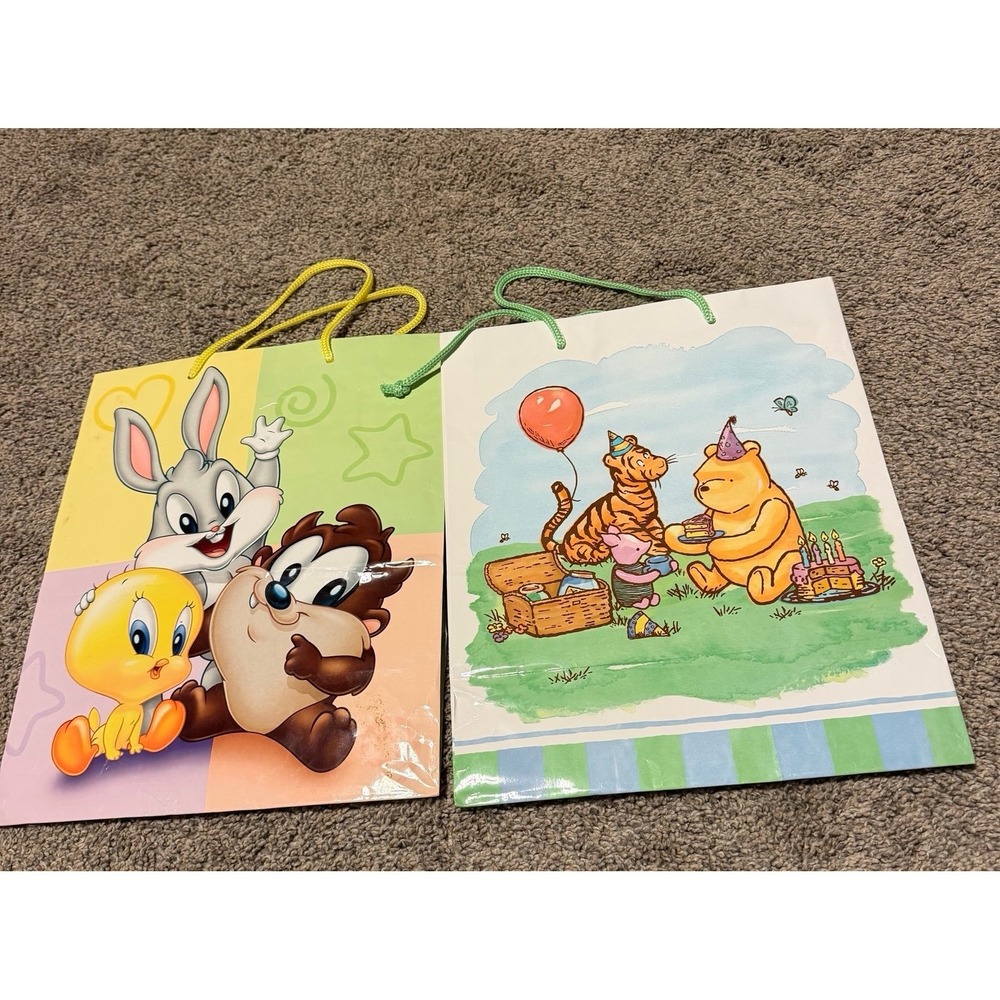 Vintage Hallmark Baby Looney Tunes & Winnie The‎ Pooh Gift Bags Lot Of 2